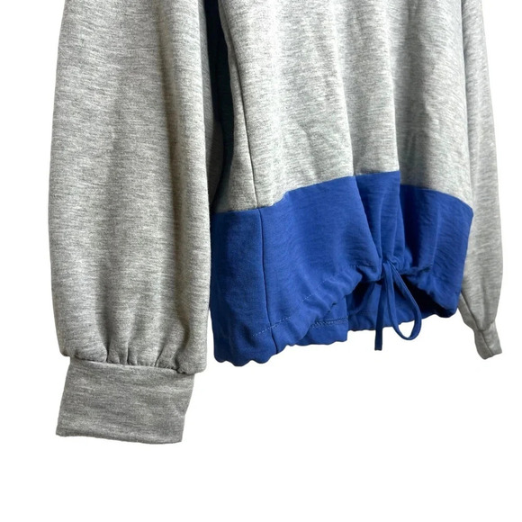 EE:SOME Color Block Mixed Media Cinched Waist Pullover Long Sleeve Popover Top - Picture 4 of 9